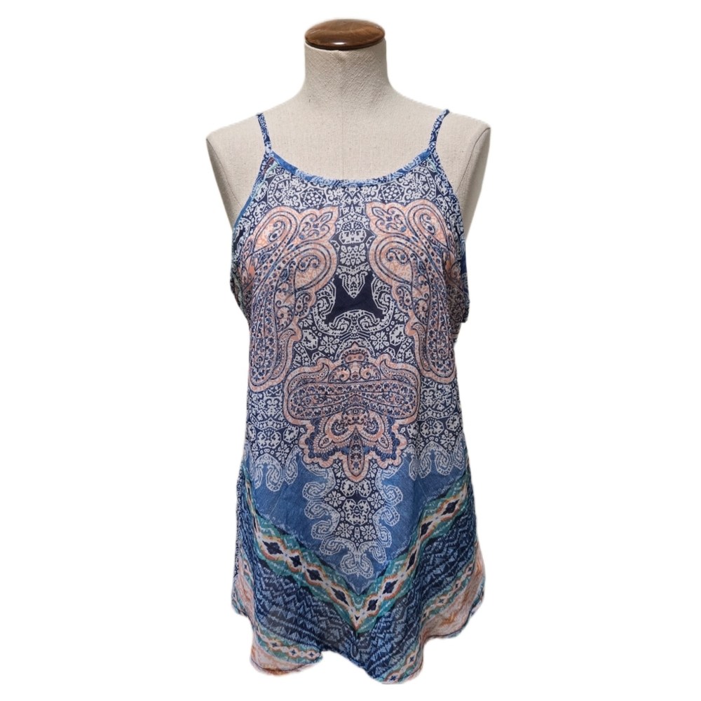 Op Swimwear Boho Printed Cami Swing Mini Dress Semi-Sheer Cover-Up